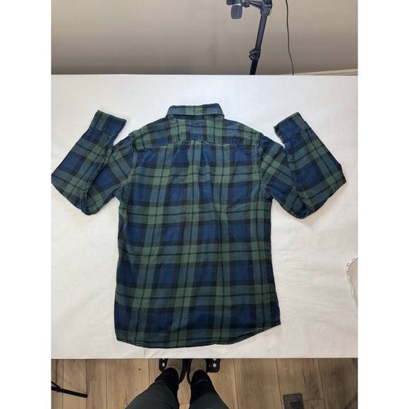 J.Crew Flannel Shirt Tartan Black Watch Plaid Green Navy Button Up Men's Large - Picture 7 of 7